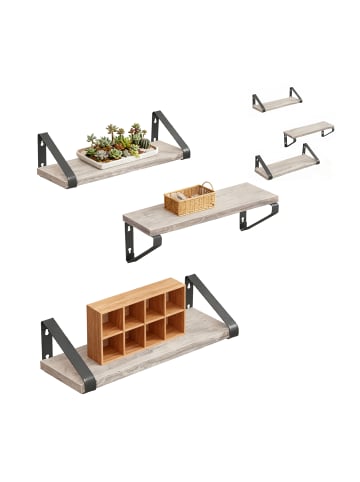 relaxdays 6-tlg. Wandregal Set in Greige/ Schwarz