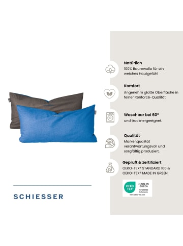 Schiesser Renforcé-Kissenhüllen Doubleface in Blau-Dunkelgrau