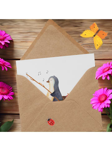 Mr. & Mrs. Panda Grußkarte Pinguin Angelboot ohne Spruch in Weiß