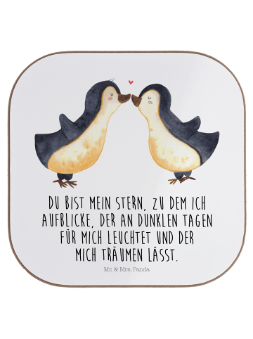 Mr. & Mrs. Panda Untersetzer für Gläser Pinguin Liebe mit Spruch in Weiß