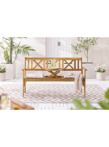 home24 Gartenbank Joody mit ausklappbarem Tisch in Braun