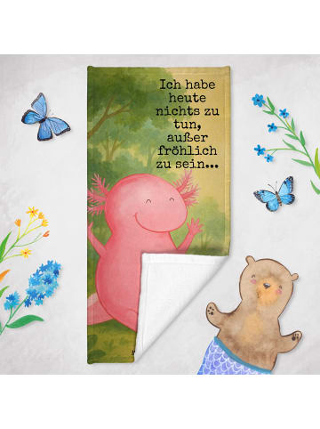 Mr. & Mrs. Panda Badehandtuch Axolotl Hurra Design mit Spruch in Grau Pastell