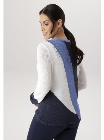 Aniston SELECTED Strickpullover in weiß-marine-hellblau
