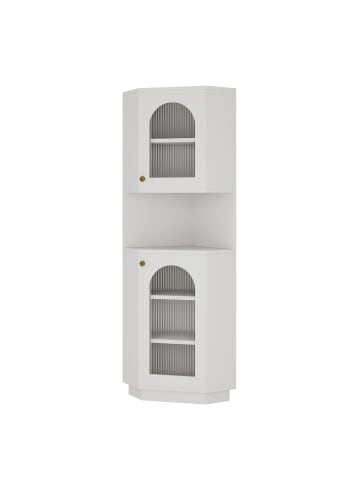 ABRIHOME Badschrank in Weiß 45x45x166,5 cm mit Lichtleiste Eckschrank