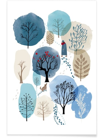 Juniqe Poster "Winter Forest" in Blau & Grün