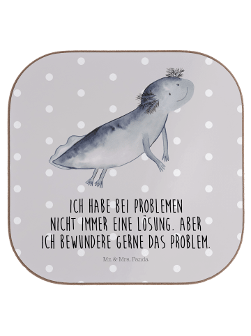 Mr. & Mrs. Panda Untersetzer Glas Axolotl Schwimmen mit Spruch in Grau Pastell