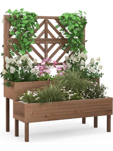 COSTWAY Blumenkasten mit Spalier in Braun