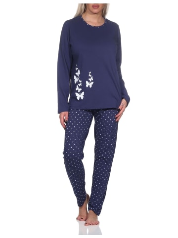 NORMANN Schlafanzug langarm Pyjama Pyjamahose Tupfen Punkte Optik - 86409 in navy