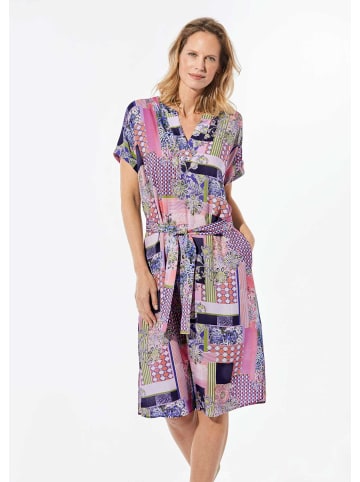 GOLDNER Kurzgröße:  Kleid Kleid mit V-Ausschnitt in marine / gemustert