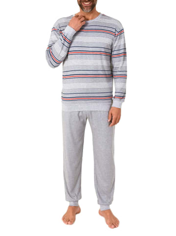 NORMANN Schlafanzug lang Pyjama Bündchen Kuschel interlock in grau-mel.