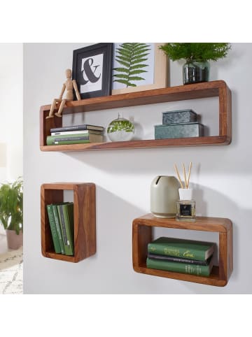 KADIMA DESIGN Wandregal Massivholz | 3-teiliges Set, Abgerundet, Hohe Belastbarkeit in Braun