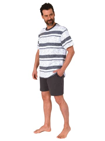 NORMANN Schlafanzug kurzarm Shorty Pyjama Streifen - 72157 in Grau