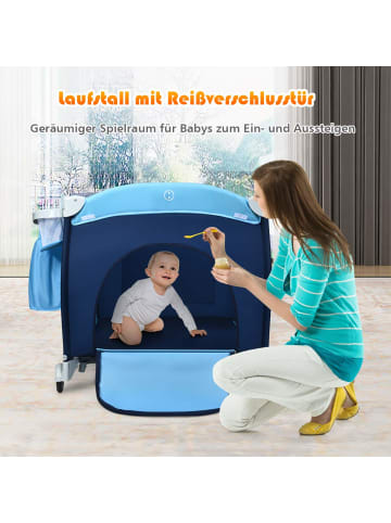 COSTWAY 4 in 1 Reisebett Babywiege Wickeltisch in Blau