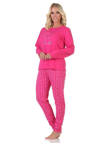 NORMANN Normann Damen Pyjama Schlafanzug langarm mit süßem Teddy - 88898 in pink
