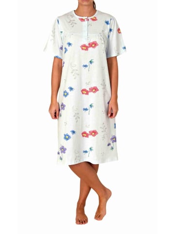 NORMANN Kurzarm Nachthemd Knopfleiste am Hals - 80136 in blau