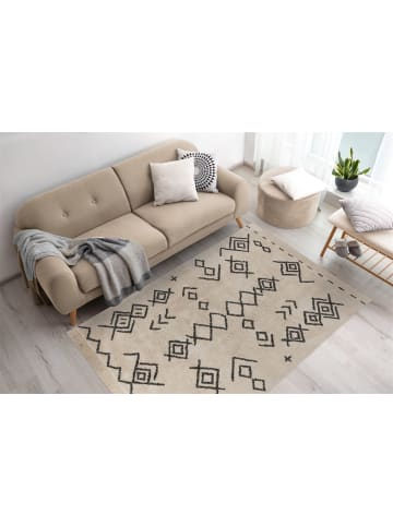 Kayoom Kurzflor Teppich Mylen 325 in creme - schwarz - rechteckig