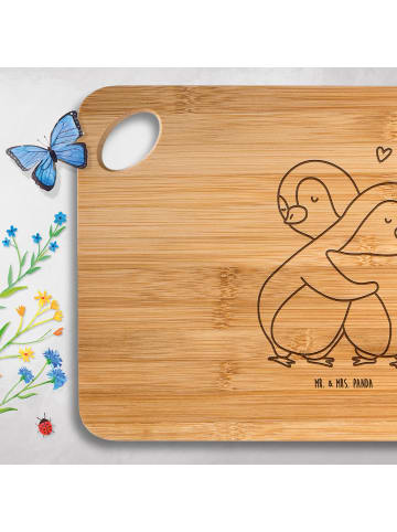 Mr. & Mrs. Panda Schneidebrett Pinguine Kuscheln ohne Spruch in Braun