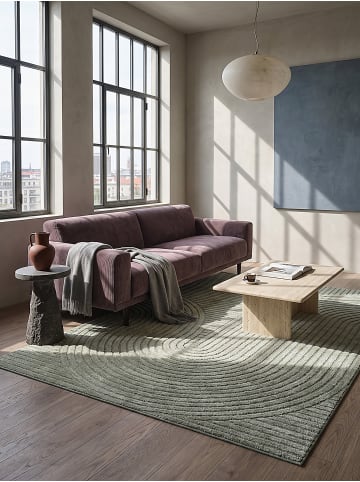 KADIMA DESIGN Kurzflorteppich mit 3D-Relief-Bogenmuster und festem Jute-Rücken in Grün