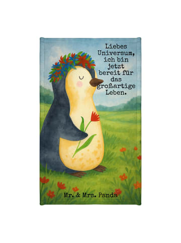 Mr. & Mrs. Panda Kinderhandtuch Pinguin Blumen Design mit Spruch in Weiß