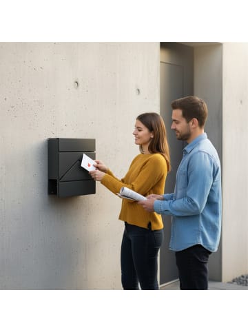 relaxdays Briefkasten in Anthrazit - (B)37 x (H)37 x (T)11 cm