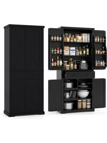 COSTWAY Küchenschrank hoch 184 cm in Schwarz