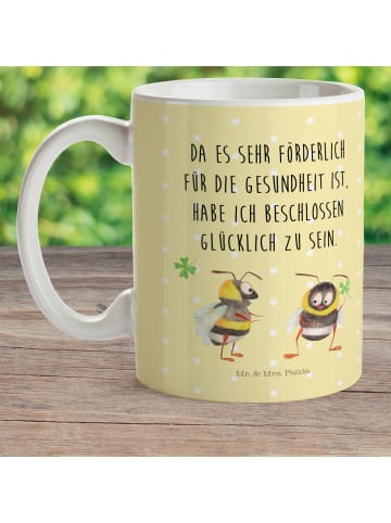 Mr. & Mrs. Panda Pott Hummeln Kleeblatt mit Spruch in Gelb Pastell