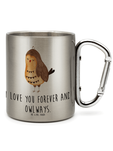 Mr. & Mrs. Panda Kaffeebecher Eule Zufrieden mit Spruch in Silber