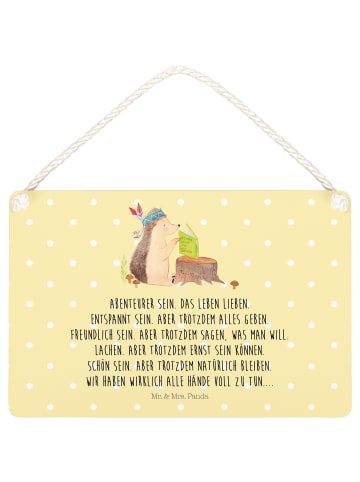 Mr. & Mrs. Panda Schild Igel Federschmuck mit Spruch in Gelb Pastell