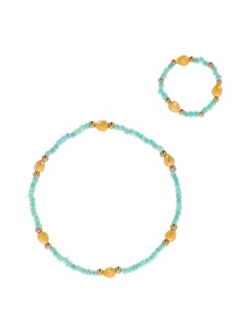 IZIA Women Jewelry Set With Bracelet And Ring in Turquoise Yellow