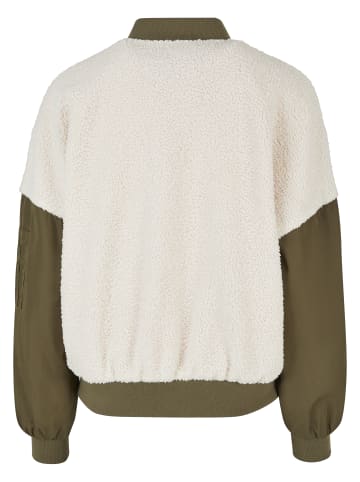 Urban Classics Urban Classics Damen Ladies Oversized Sherpa Mixed Bomber Jacket in whitesand/darkolive