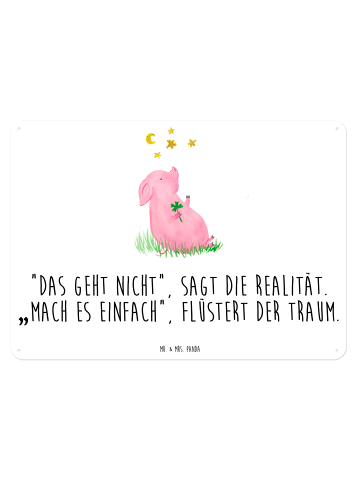 Mr. & Mrs. Panda Blechschild Schwein Glück mit Spruch in Weiß