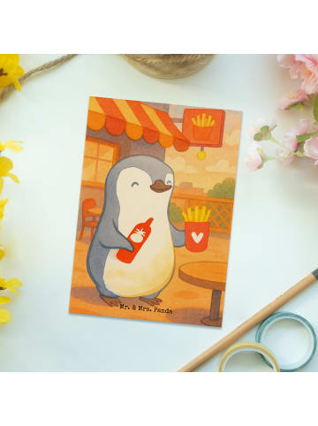 Mr. & Mrs. Panda Postkarte Pinguin Pommes Design ohne Spruch in Weiß