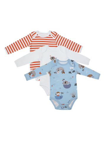 Schlummersack Bio Baby-Bodys langarm 3er-Pack in Hellblau-Rot