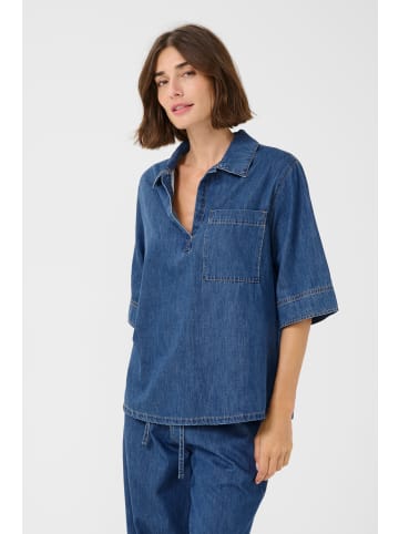 CULTURE Kurzarm-Bluse CUpin Relaxed fit in Dark Blue Wash