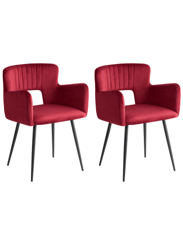 Beliani 2er-Set Esszimmerstuhl SANILAC in Rot/Schwarz