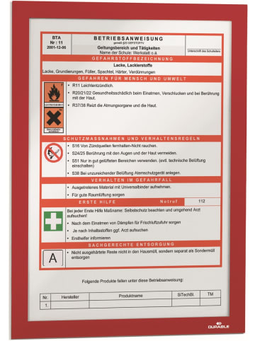 Durable Magnetrahmen Duraframe selbstklebend A4 rot Packung mit 2 Stück