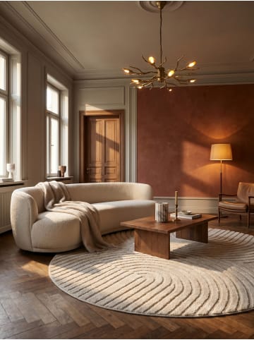 KADIMA DESIGN Hochflorteppich 3D Bögen Boho Waschbar Wohnzimmer in Creme
