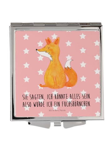 Mr. & Mrs. Panda Handtaschenspiegel quadratisch Einhorn Wunsch m... in Rot Pastell