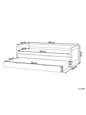 Beliani Tagesbett GRAVELINES in Rosa/Weiß - (W) 96 x (H) 63 x (L) 206 cm