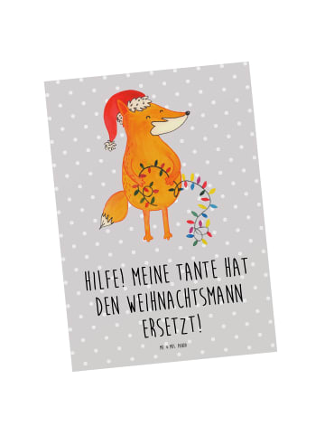 Mr. & Mrs. Panda Postkarte Tante Weihnachten mit Spruch in Grau Pastell