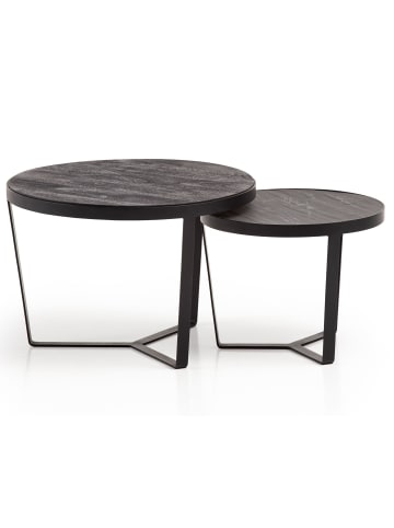 KADIMA DESIGN Couchtisch 2er Set Akazie Massivholz / Steinoptik Wohnzimmertisch