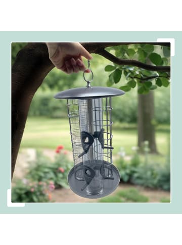 Vogelfutterstation in Silber - (H)34,5 x Ø 21 cm