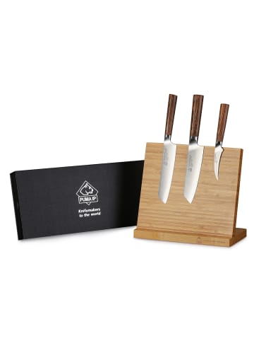 Ernst Siebeneicher-Hellwig  PUMA IP set of 3: small chef, santoku & paring + Magnet-Ständer und Schleifstein