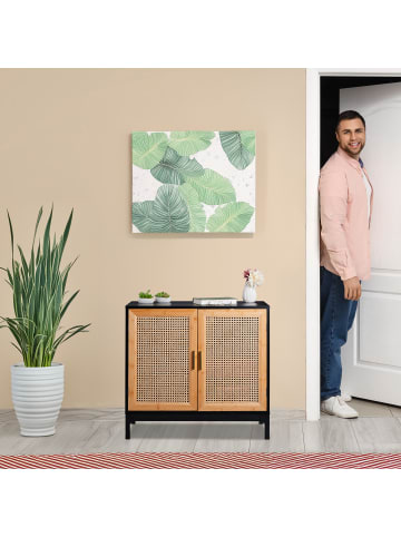 relaxdays Sideboard in Schwarz/ Natur - (B)80 x (H)76 x (T)39 cm