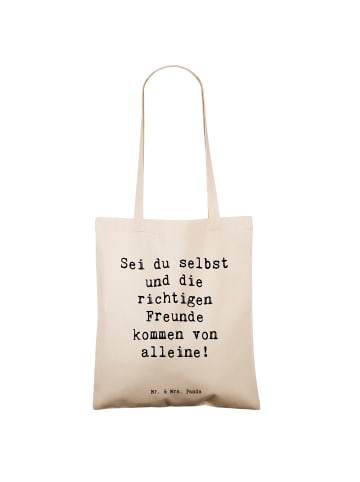 Mr. & Mrs. Panda Beutel Spruch Neue Freunde finden mit Spruch in Creme