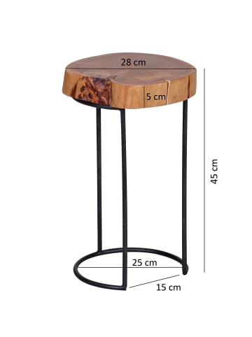 KADIMA DESIGN Beistelltisch aus Massivholz, Baumstamm-Tischplatte im Landhausstil in Beige