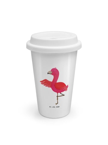 Mr. & Mrs. Panda To Go Becher Flamingo Yoga ohne Spruch in Weiß
