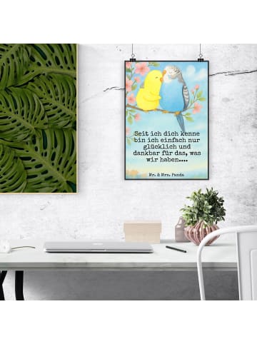 Mr. & Mrs. Panda Bild Wellensittich Liebe Design mit Spruch in Weiß