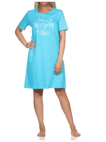 NORMANN Kurzarm Nachthemd Frontprint - 85637 in hellblau