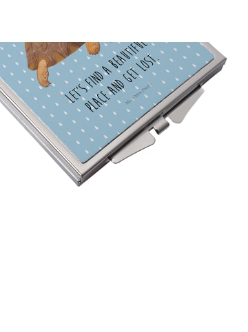 Mr. & Mrs. Panda Kosmetikspiegel Schildkröte MHerzieren mit Spruch in Blau Pastell